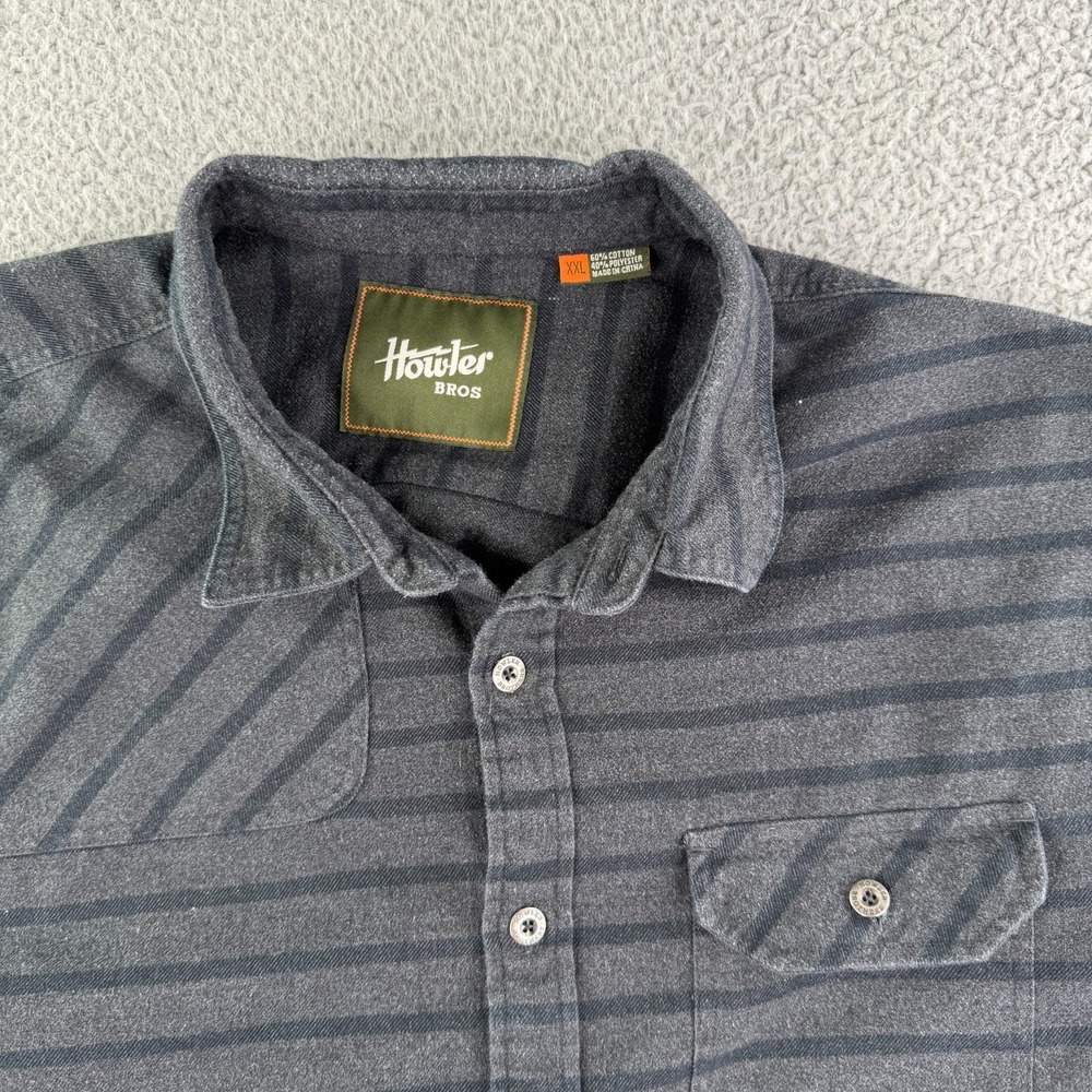 Howler Bros‎ Flannel Shirt Mens 2XL Harker Charcoal Gray Striped Long Sleeve